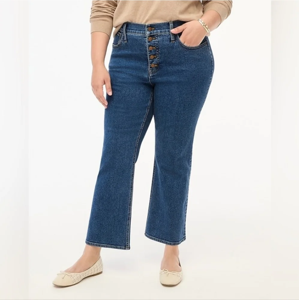 J. Crew Mid-Rise Flare Cropped Jeans Button Front